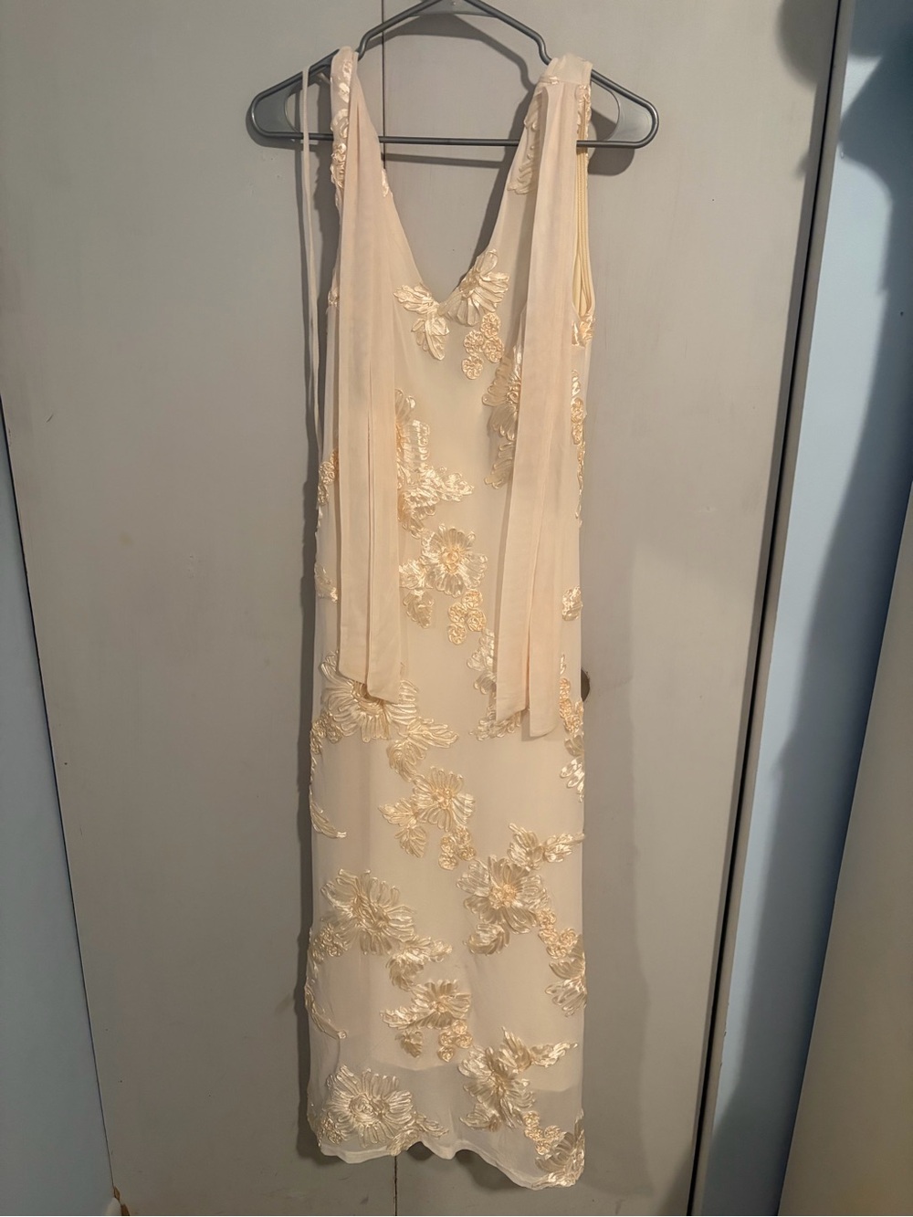 Elegant Ivory Floral Embroidered Slip Dress